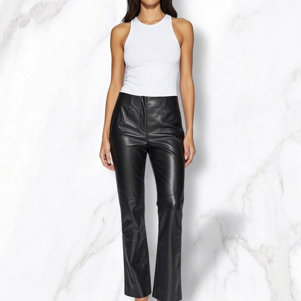 Siena Studio‎ Women's Black 100% Leather Straight Leg Pants, Size 12
